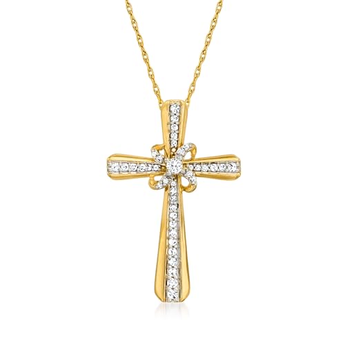 Ross-Simons 0.20 ct. t.w. Diamond Cross Pendant Necklace in 14kt Yellow Gold. 18 inches
