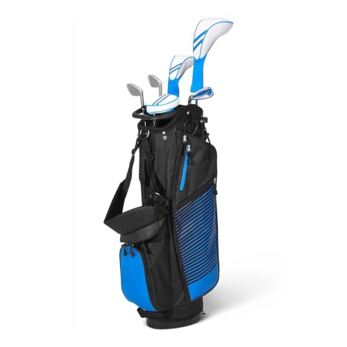 Amazon Basics Golfschlägerset 6-teilig mit Standtasche übergroße Schlagfläche niedriger Schwerpunkt Linkshänder Blau/Schwarz