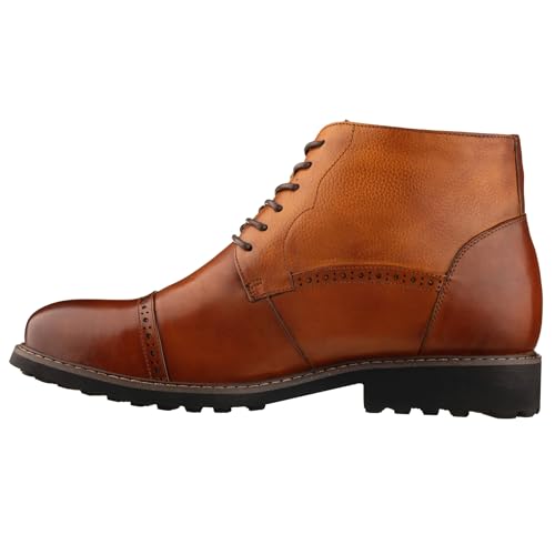 Image of CALTO Men's Invisible Height Increasing Elevator Shoes - Brown Leather Lace-up Cap-toe Boots with Inner Faux Fur - 3.2 Inches Taller - Y41085 - Size 7 D(M) US