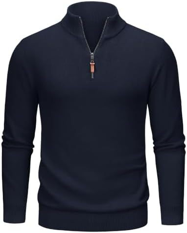 TACVASEN Pullover Herren Half Zip Troyer Baumwolle Warm Strickpullover | Rollkragenpullover, mit Kragen, Winter, Arbeits, Sweatshirt