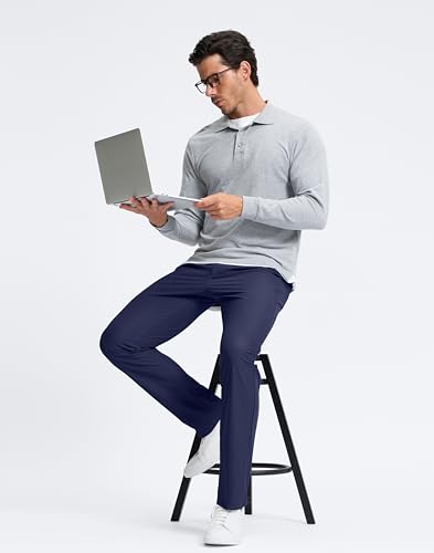 Image of Pudolla Men's Golf Pants 30 inch /32 inch /34 inch Comfy Stretch Dress Work Pants Lightweight Quick Dry Casual Slacks Trousers with Pockets