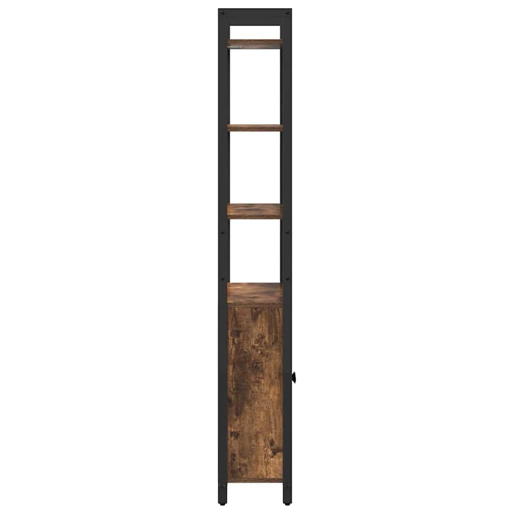Szafka na książki z dymnym dębem, 60 x 24 x 161 cm | Wielowarstwowe drewno, stal, 6 półek, 1 drzwi, duża przestrzeń, solidna konstrukcja