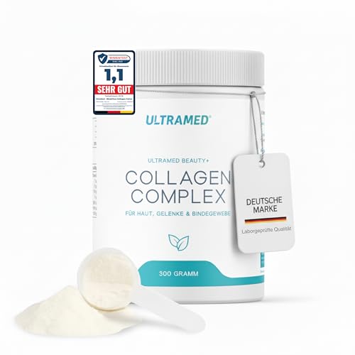 UltraMed - Bioaktives Premium Kollagen Pulver bestehend aus VERISOL®, TENDOFORTE® & FORTIGEL® + Vitamin C | 300 g | Markenpeptide für Haut, Bindegewebe & Beweglichkeit | Laborgeprüfte Qualität