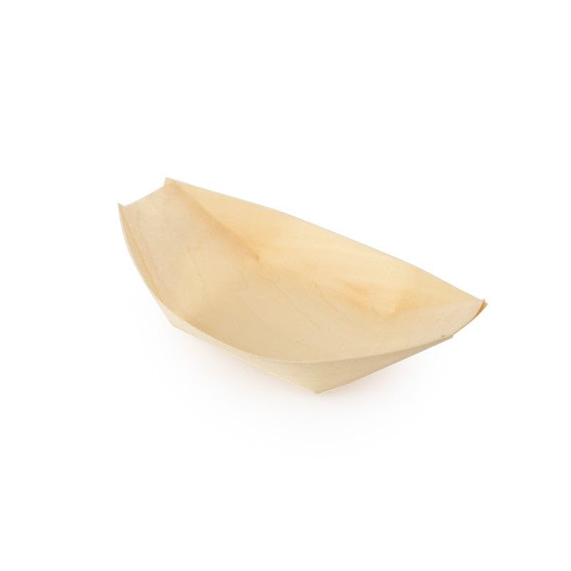 Eco Leaf 500 Pcs Medium Wooden Bamboo Boats for Serving Food | 17 cm Disposable Plates Dishes for Snacks, Parties, Canape | Eco-Friendly, Biodegradable Heavy-Duty Plate for Wedding, Party and Picnic