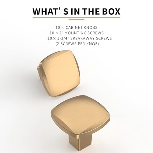 Image of 10 Pack 1 Inch Champagne Bronze Square Cabinet Knobs - Gold Drawer Knobs for Cabinets & Dresser Drawers