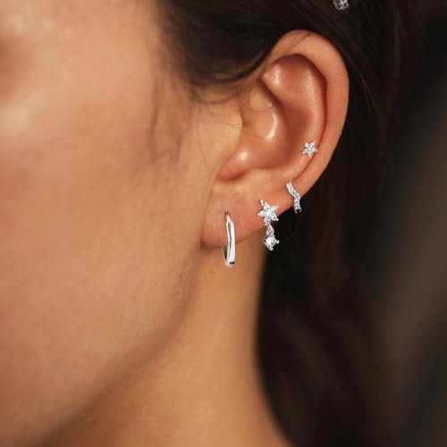 Silver Earrings for Women Hypoallergenic Huggies Earring Stack Gold Silver Jewelry Set Dainty Diamond Hoop Jewelry for Woman2