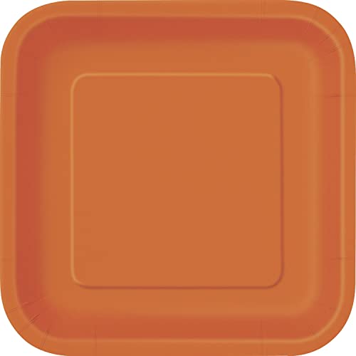 Image of Pumpkin Orange Square Disposable Paper Dessert Plates - 7'', 16 Pieces - Perfect for Parties, Weddings, Holidays & Events