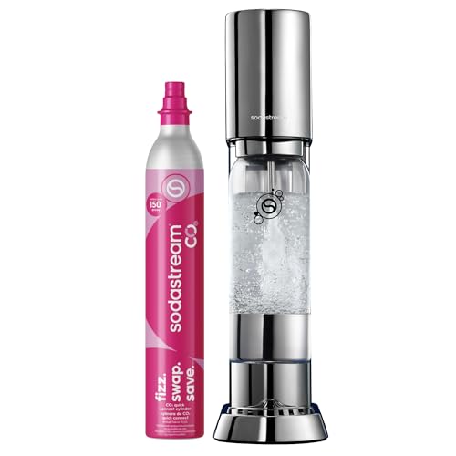 Image of SodaStream ENSO Sparkling Water Maker, Stainless Steel Soda Maker, CQC CO2 System, Includes 1 Quick Connect 60L CO2 Cylinder, 1 Dishwasher Safe BPA Free Bottle, Make your own Pepsi, Silver
