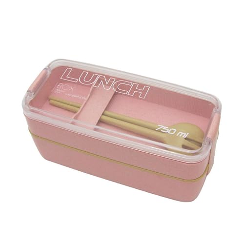 弁当箱 ランチボックス 2段 お弁当箱 750ml 大容量 べんとう箱 おべんとう箱 食器付き 仕切り付 保温 保存容器 和風 抗菌 軽量 ポータブル 汁漏れ防止 アウトドア 通学 通勤 子供用 大人用 電子レンジ対応 (ピンク)