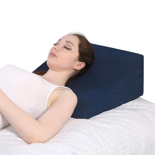 METRON Bed Wedge Pillow for Acid Reflux Gerd for Back Support & Restful Sleep- Medium Firm Support, Medical-Grade Sponge – Easy to Clean Removable Soft Fabric Cover - Medium Size 18X18X8 Inches, Blue