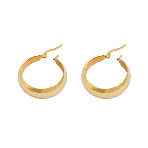 Edforce Stainless Steel 18K Gold Plated Lead-free Hypoallergenic Wide Large Rounded Hoop Earrings with Click-Top3
