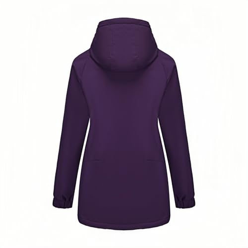 Weste Hundesport Damen Leichte Anorakjacke für Damen, Winddicht, wasserabweisend, Langer Mantel mit Kapuze und Taschen für den täglichen Gebrauch, Outdoor-Wandern Puffärmel (Purple, XXL)