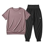 FILA 水陸両用フィットネスウェア上下セット 半袖ドルマンTシャツ+ルーズパンツ S~5L 315198 DPL L