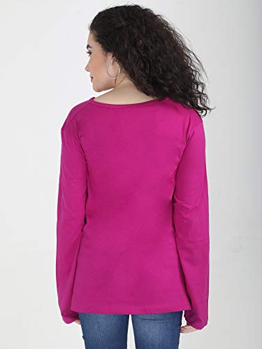 Image of FLEXIMAA Women's Cotton Plain V Neck Full Sleeve T-Shirt