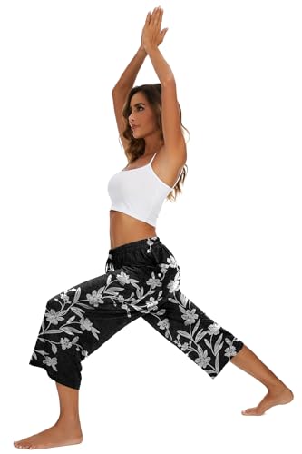 Image of Kabento 2 Pack Womens Pajama Pants Capri Sleep Lounge Pants Drawstring Pj Bottoms with Pockets