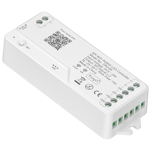 BTF-LIGHTING 2.4G WiFi SPI RGBW LED Controller DR04W Support RF Remote Control Tuya APP/Smart Life Control Alexa/Google Home Voice Control for SMD FCOB SK6812 WS2814 etc RGBW LED Strips