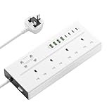 Extension Lead with USB Slots, VoltFlow 4 Way Plug Extension Socket with 8 USB Ports, 1.8M Extension Cable with Switch 13A 3250W Overload Protection Power Strip for Home, Kitchen, Office