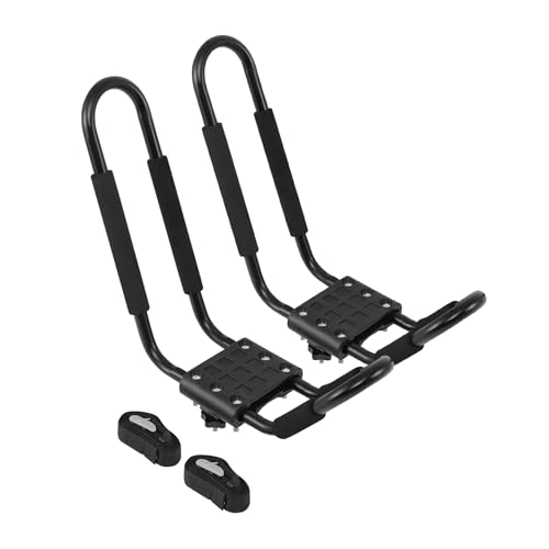 H-YEEU Kayak Roof Rack 1 Pair J-Bar Roof Rack with 2 Ropes Heavy Duty Kayak Roof Carrier for kayak Surf Board Canoe SUP Ski Board Mount on Car SUV Truck
