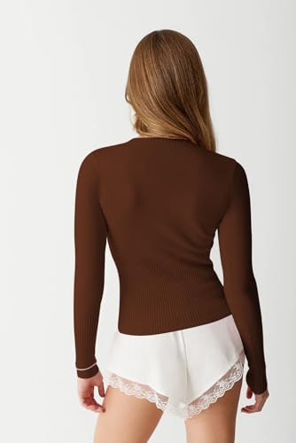 Image of Womens Open Front Button Up Cropped Cardigan Ribbed Knit Long Sleeve Shirt Casual Solid Crop Top Cardigan Sweater