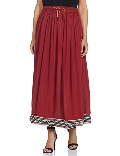 Plain Long Skirt with Embellished Patch Border - Rayon