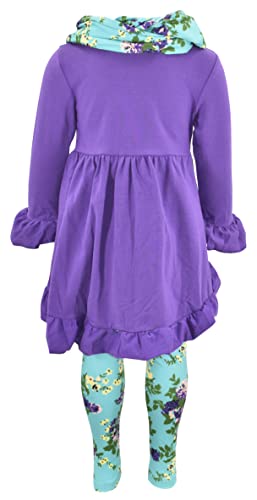 Image of Unique Baby Girls Kids Toddler 3pc Outfit Set Long Sleeve Cotton Blend Tunic Top Leggings and Scarf