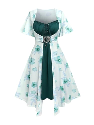 Image of ROSE GAL Rosegal Plus Size Women Sundress Set Flutter Sleeves Floral Dress and Lace-up Cami Dress