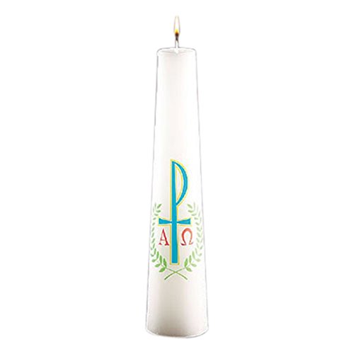 Bougie de l'Avent chrétienne Chi Rho 35,6 cm avec applique en cire
