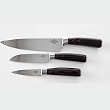 OmniMarket Juego Cuchillos Cocina – 3 Piezas de Acero Inoxidable con Diseño Damasco – Cuchillo Chef, Santoku y Pelador – Utensilios de Cocina