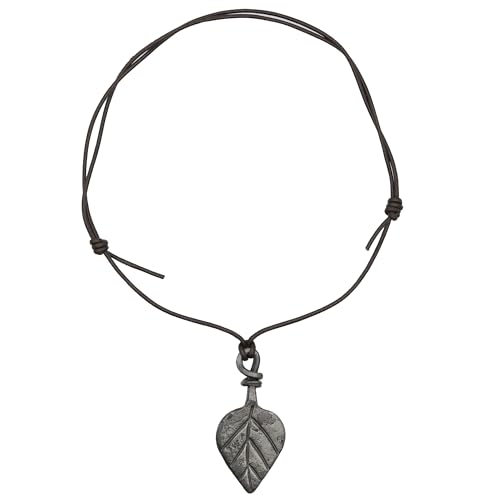 Armory Replicas Forged Iron Prosperous Energy Verdant Leaf Pendant Adjustable Medieval Unisex Necklace Accessory w/Leather Cord