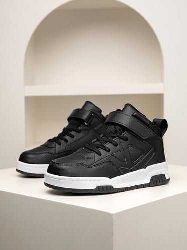 Boys Girls Outdoor Sports Board Shoes with Leather Upper, Breathable and Comfortable with Soft Padded Neck, Fashionable Retro Street Style, Basketball Shoes Suitable for All Seasons4