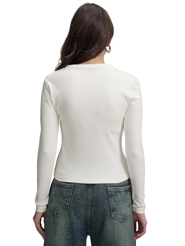 Image of Tokyo Talkies Women's V-Neck Fitted Top | Long Sleeves & Flattering Silhouette for A Chic Look | Sleek & Versatile | Tops for Woman | Women Tops | Stylish Top