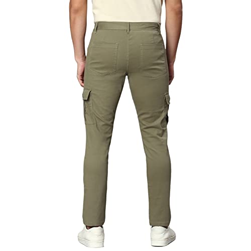 Image of Hubberholme Men's Regular Fit Cotton Trousers with Patch Pockets, Ankle Length Button Closure Cargo Chinos