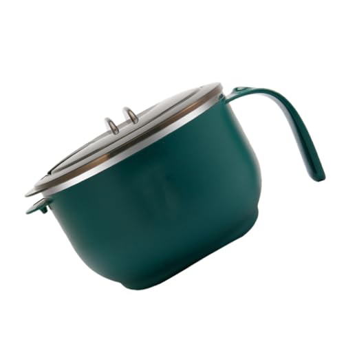 PRETYZOOM 1Pc Green Stainless Steel Noodle Bowl with Lid Scald Food Serving Container for Home Cooking Outdoor Camping and Family Gatherings