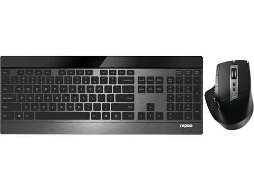 Rapoo 9900M kabelloses Tastatur-Maus Set Wireless Deskset 3200 DPI Sensor wiederaufladbarer Akku flaches Aluminium Design DE-Layout QWERTZ PC & Mac - schwarz