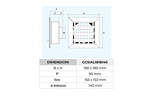 Grille encastrable pour cheminées de ventilation aluminium 180x180 mm gcsial - 8