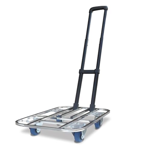 Carrito de plataforma plegable, carretilla de mano de acero inoxidable resistente con mango telescópico y ruedas de 7.6 cm para almacén y uso doméstico
