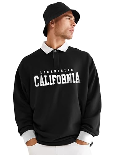 Image of Jump Cuts Mens Printed Polo Neck Full Sleeve Black Cottonblend T-Shirt