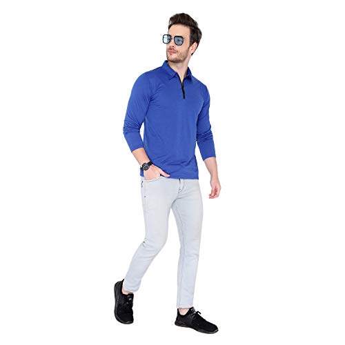 Image of Men's Cotton Blend Full Sleeve Zip Neck Polo T-Shirt (Pack of 1)