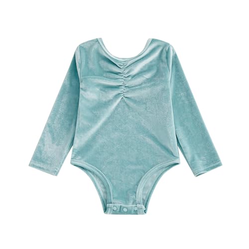Honganda Kids Toddler Girl Ballet Leotard Long Sleeve Velvet Solid Color V Neck Dance Romper Gymnastics Ballet Outfit 1-6T (Sky Blue, 3-4T)