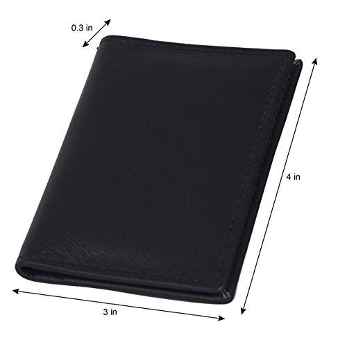 Leatherboss Genuine Leather Slim Thin Credit Debit Card Id Mini Holder Bifold Wallet Driver License Safe Holder, Black #TOP4