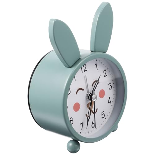 Happyyami かわいいウサギ耳付き目覚まし時計 静音クォーツデスククロック 夜間ライト搭載 寝室 オフィス用卓上置き時計 実用的な家用アクセ