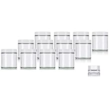 4 oz / 120 ml Clear Thick Glass Straight Sided with White Smooth Lid 12 pack + Small Glass Balm Jar