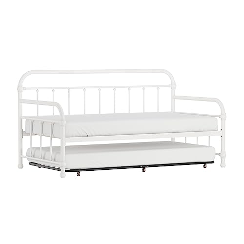 Hillsdale Kirkland Metal Twin Size Daybed with Roll Out Trundle, White