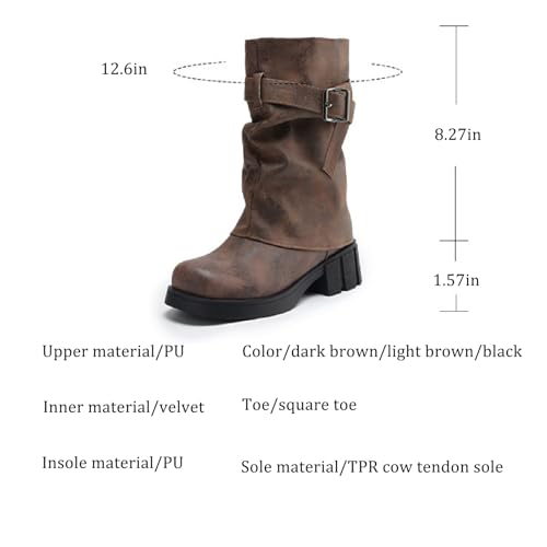 Women's Fold Over Dress Chunky Heel Knee High Boots Comfor Square Toe Gothic Moto Buckle Boots Wide Calf Slouch Riding Boots3