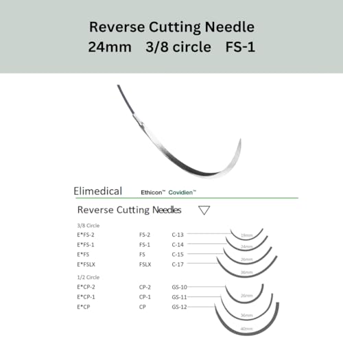 Image of ELITONE Veterinary Monofilament Polycaprolactone Absorbable Sutures, Reverse Cutting, 3 /8 Circle, 24mm, 2 /0 36 inch (91cm), FS1, 12 Individual Pack, 943PGCL