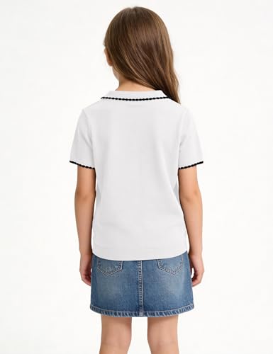 Image of Girls Short Sleeve Polo Shirt V Neck Button Down Shirts Summer Knit School Uniform Crop Tops