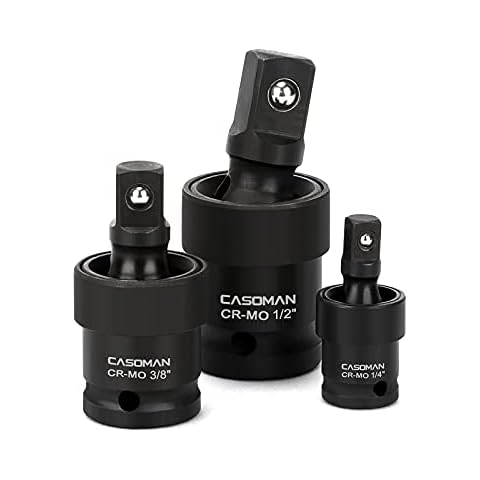 CASOMAN 3-Piece Impact Universal Joint Socket Swivel Set - Ball Spring Design 1/4", 3/8" and 1/2" Drive, CR-MO, U-Joint Sockets Swivel Cover