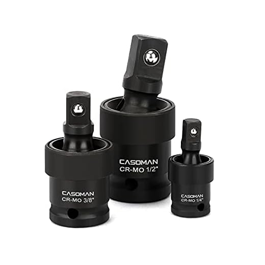CASOMAN 3-Piece Impact Universal Joint Set - 1/4", 3/8" and 1/2" Drive, CR-MO, Impact Grade, U-Joint Sockets Swivel
