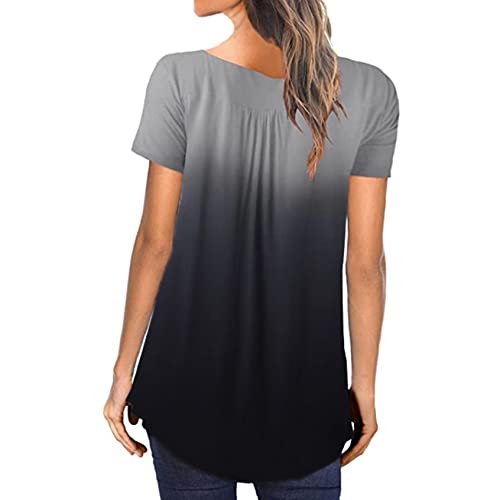 Outtop Plus Size Tops For Women Casual Short Sleeve Tunic Tops Henley V Neck Button Down T Shirts Loose Flowy Blouses Tops (Xxxxl, Dark Blue) #TOP4