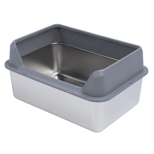Caixa de Areia para Gatos de Aço Inoxidável, Caixa de Areia para Gatos Grandes e Resistentes, Fácil
